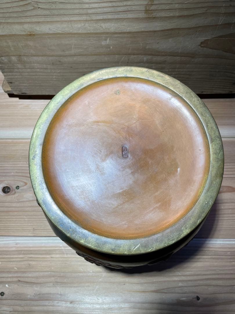 専用　義正　唐子　仙徳火鉢　大型　約5.5kg【m195 大正火鉢　仙徳銅器　】