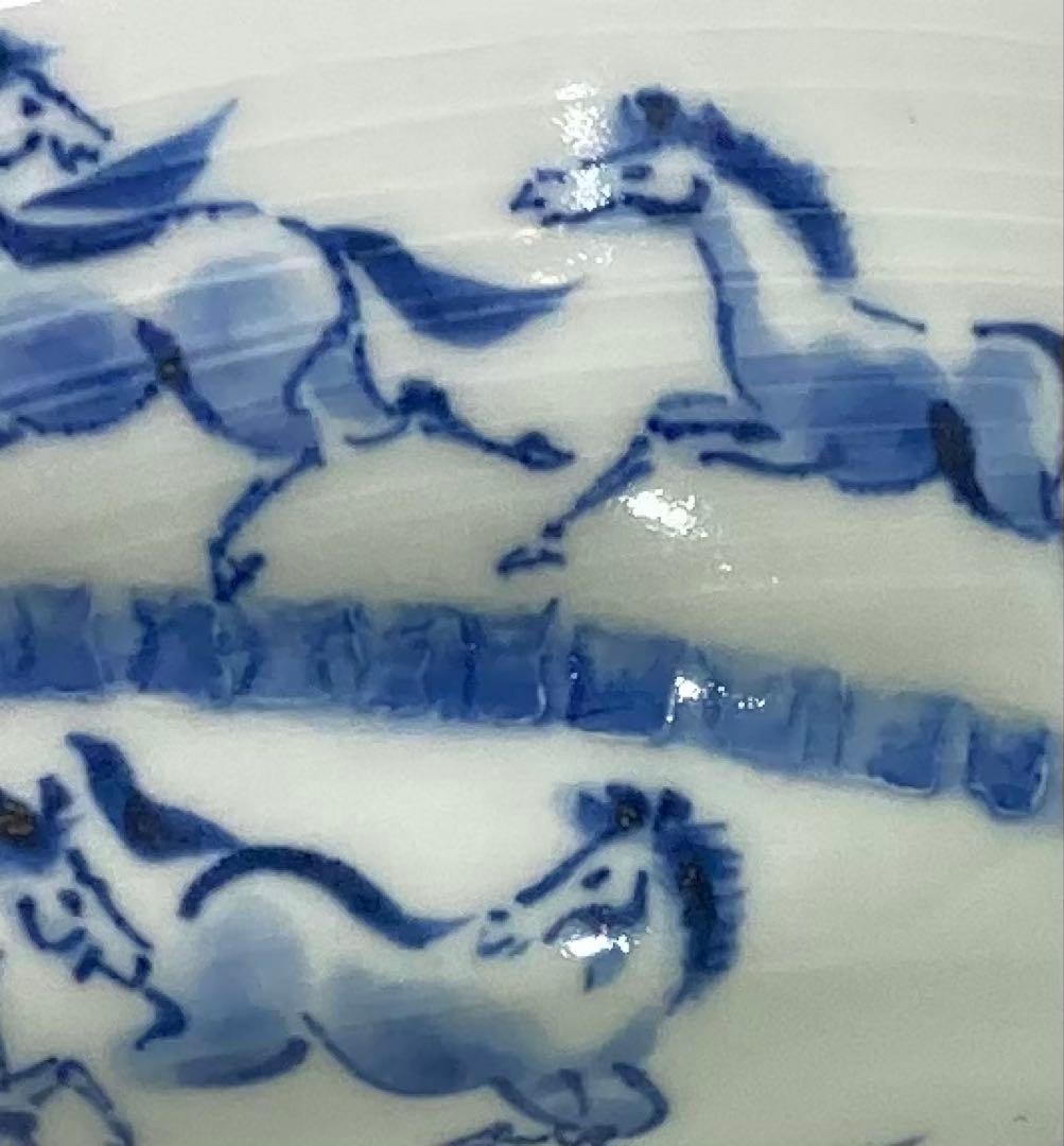 B547b「染付 馬九行く茶盌」寺尾陶象作　共箱　京焼　茶道具