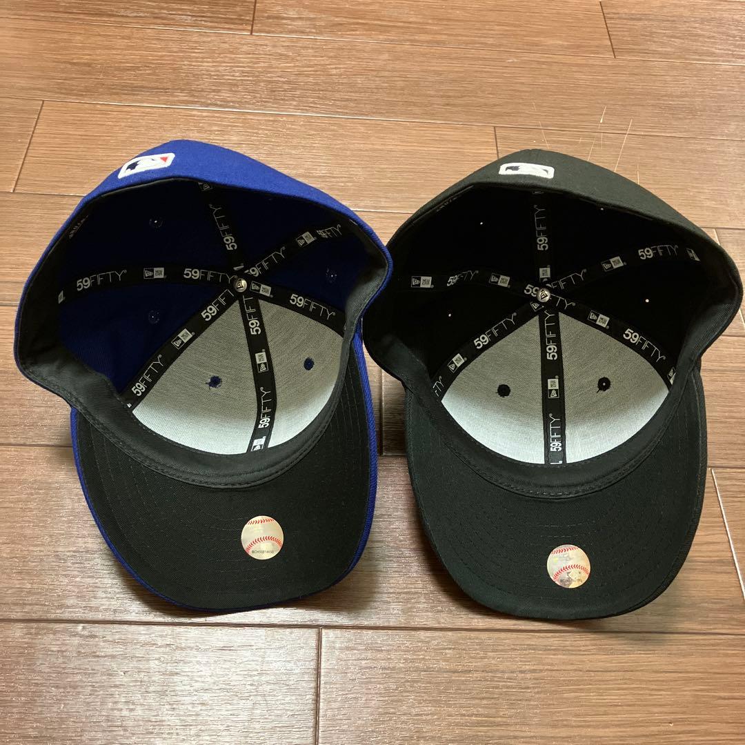 2個ニューエラMLBドジャースキャップnewera ブラック、ブルー 7 5/8