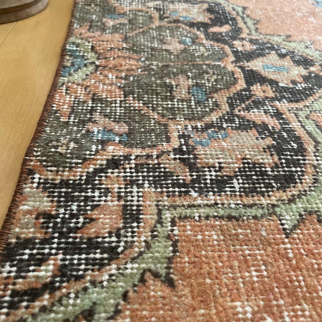 72×86 テラコッタカラー　オリエンタル柄 トルコヴィンテージラグ
