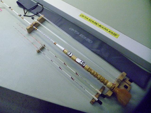 1114★手作り（布袋竹）筏竿【全長141㎝】【最高級】【純白筏竿】太田工房★