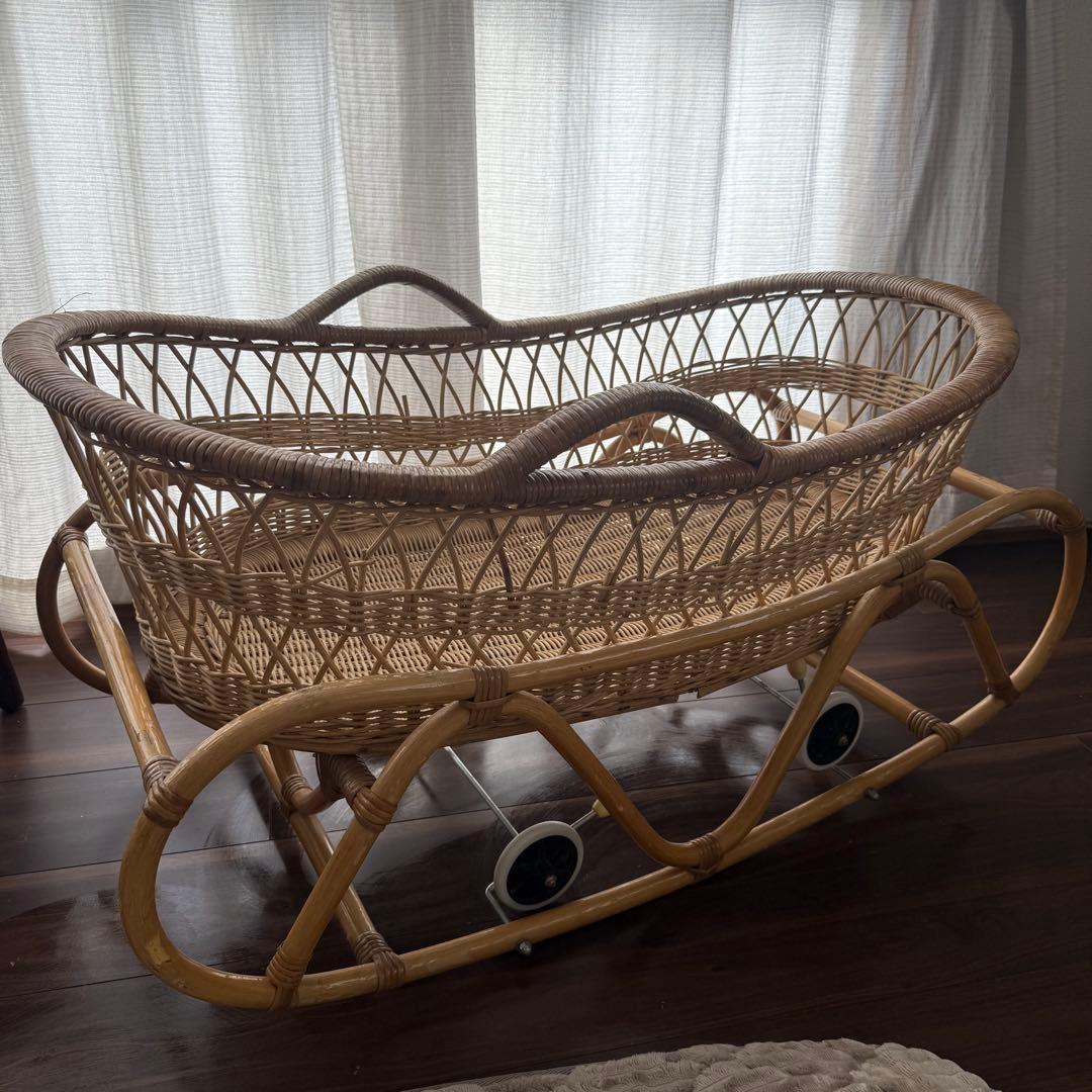 ラタン ゆりかご クーファン 外出 新生児 古道具 インテリア
