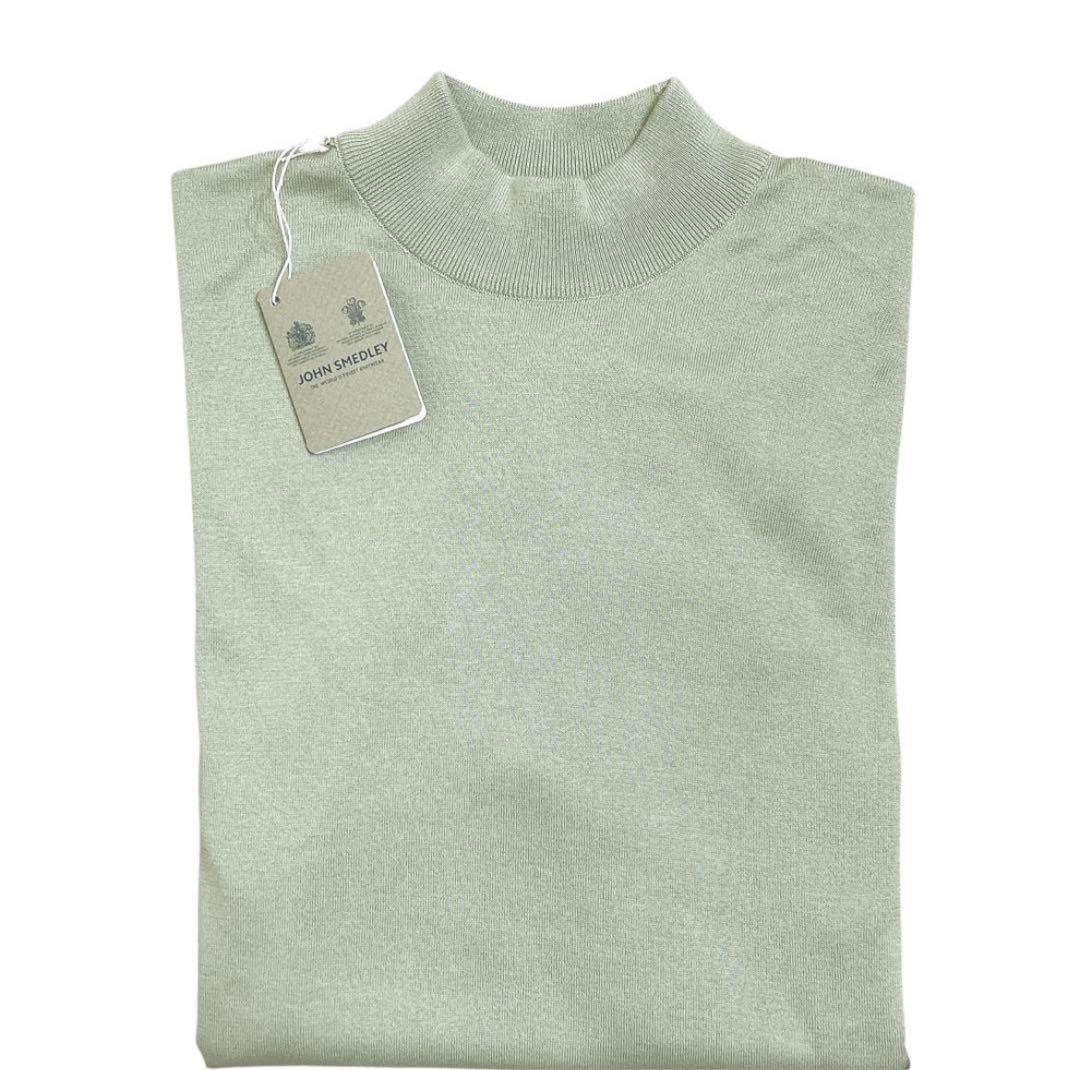 ジョンスメドレー モックネック ニットセーター L 薄緑 海島綿 タートルネック