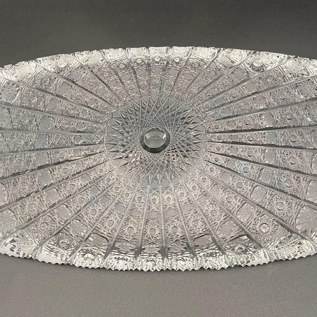 ボヘミアガラス クリスタル ラスカ 楕円 オーバル 大皿 54cm 箱あり