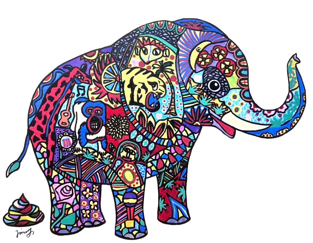 SALE【F6号】ジミー大西（アフリカ）手描き/表裏サイン有り/油彩/アクリル