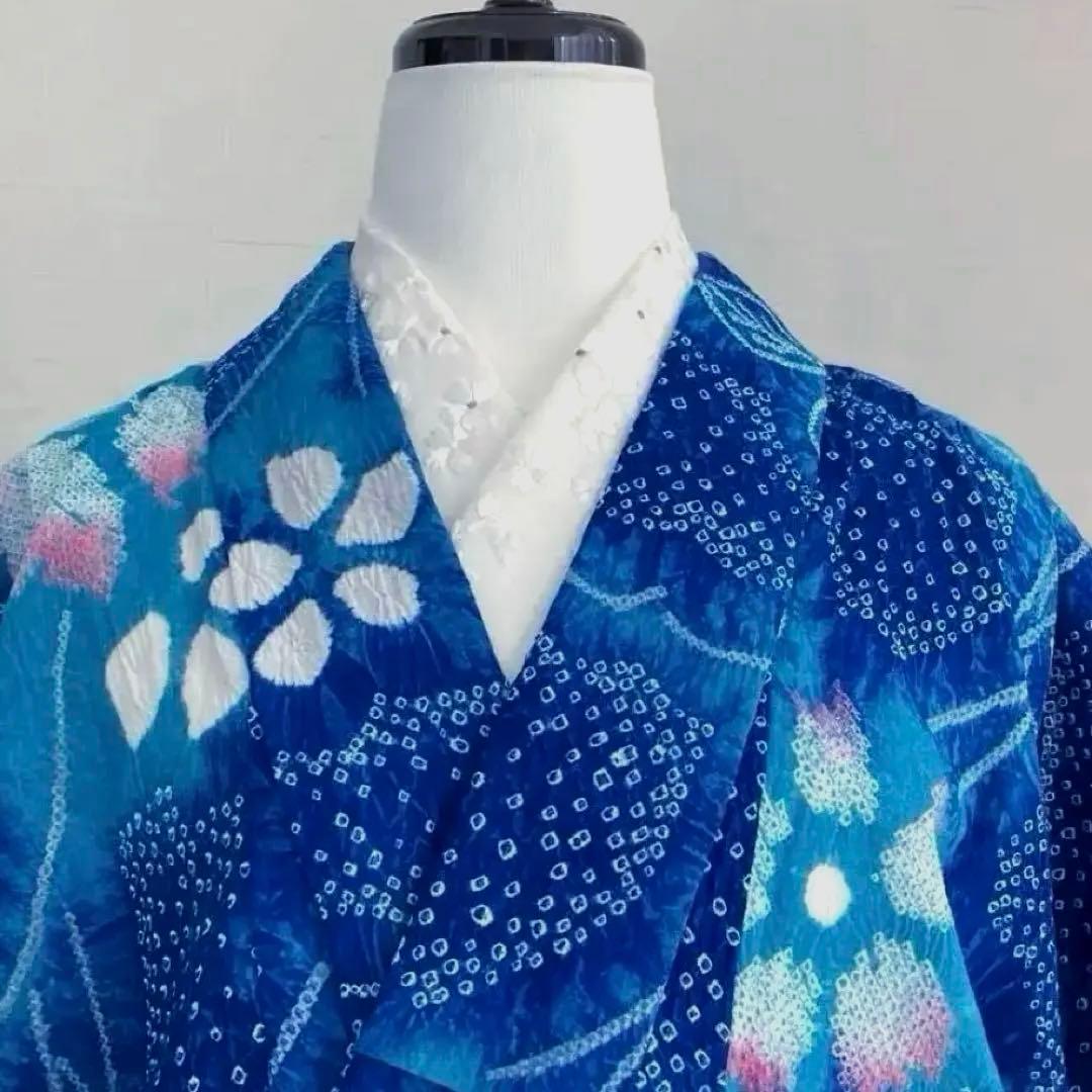 有松絞り・有松鳴海絞り　浴衣　ロイヤルブルー　身丈155cm No.5-190