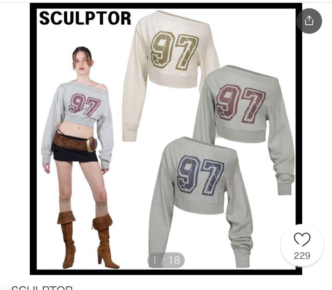 SCUlPTOR スカルプター オフショルダー クロップド スウェットシャツ