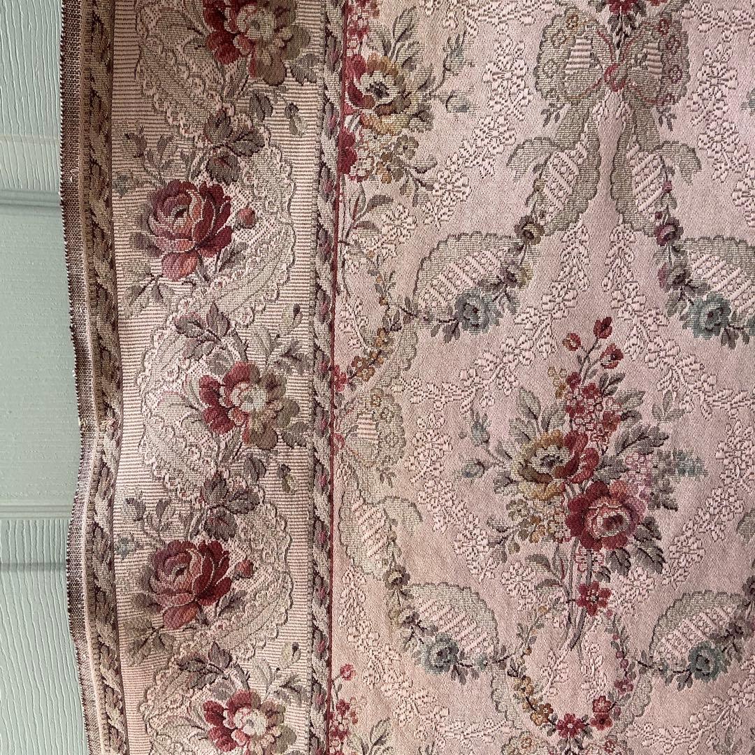 【大判】フランスアンティーク　ジャガード織り　ジャカード　生地　サーモンピンク