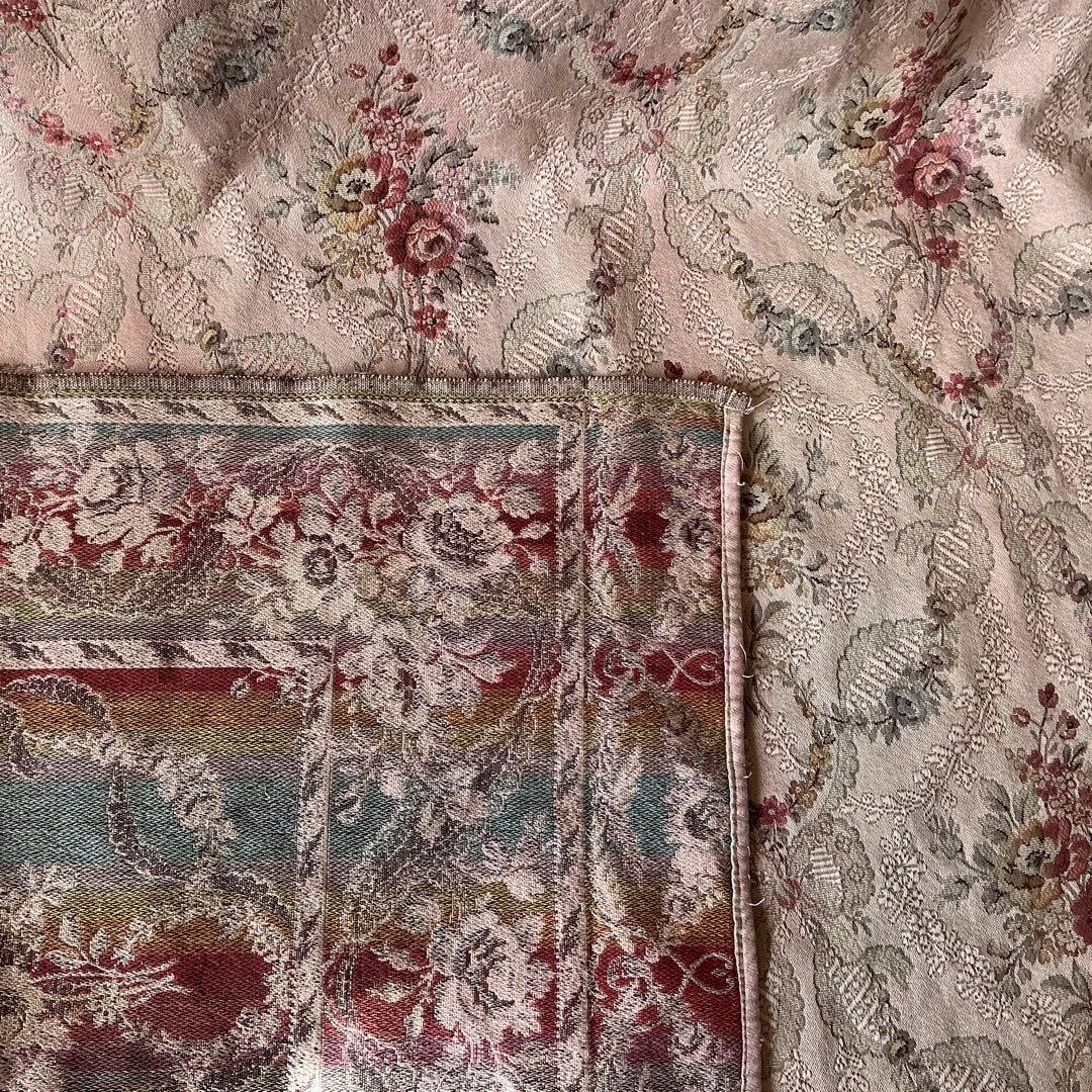 【大判】フランスアンティーク　ジャガード織り　ジャカード　生地　サーモンピンク