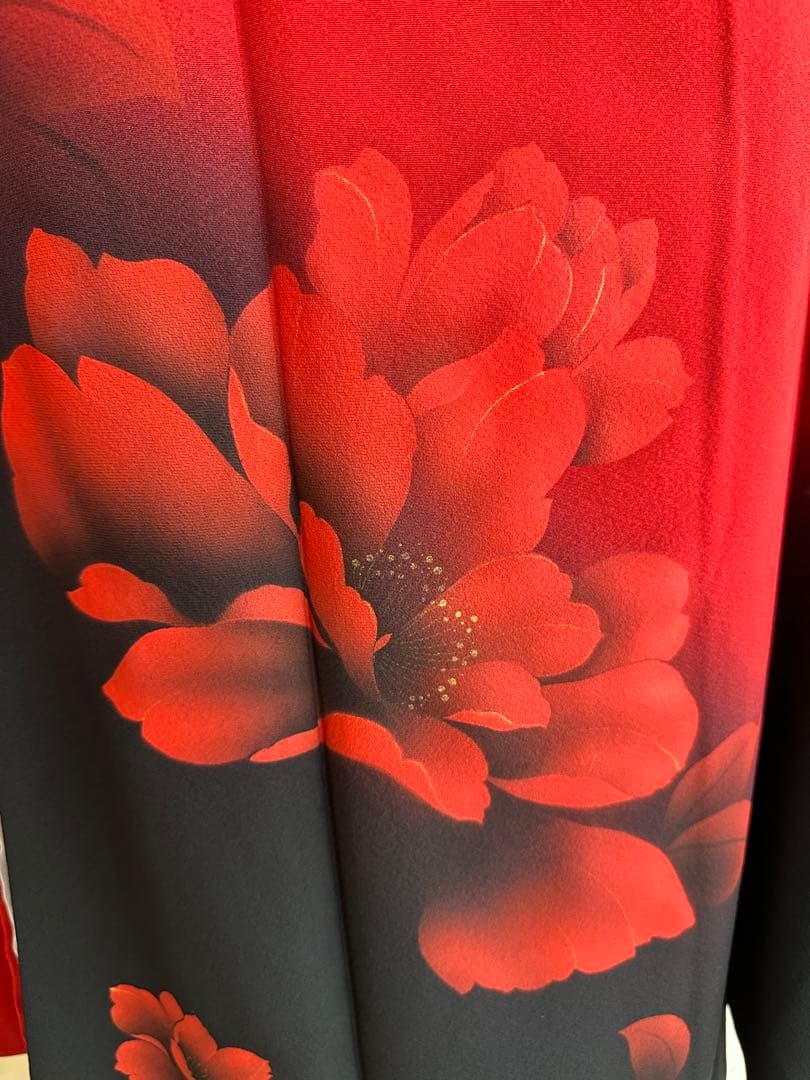 きもの友禅 正絹 振袖フルセット 振袖一式 着付けセット 人気 赤×黒 振袖