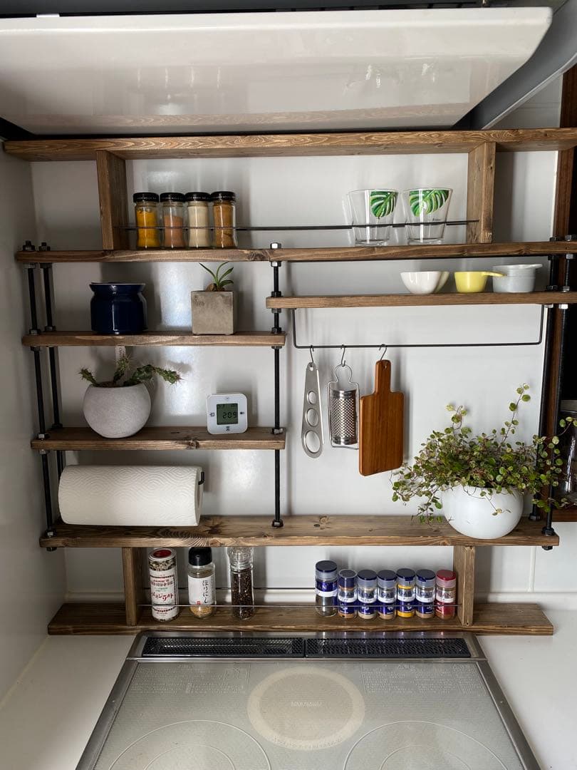 突っ張れるキッチンラックCentral4☆木目強調☆インテリア☆西海岸