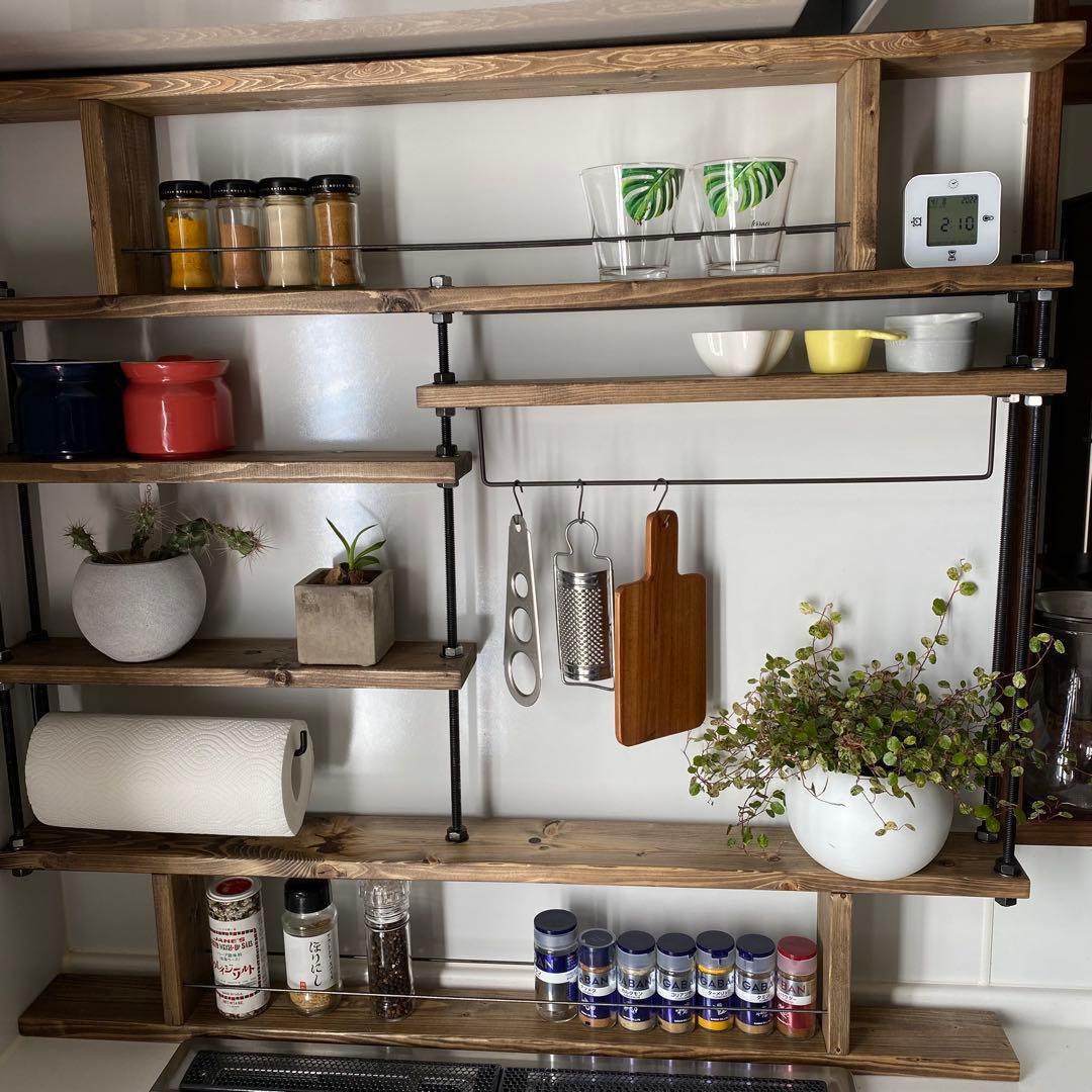 突っ張れるキッチンラックCentral4☆木目強調☆インテリア☆西海岸