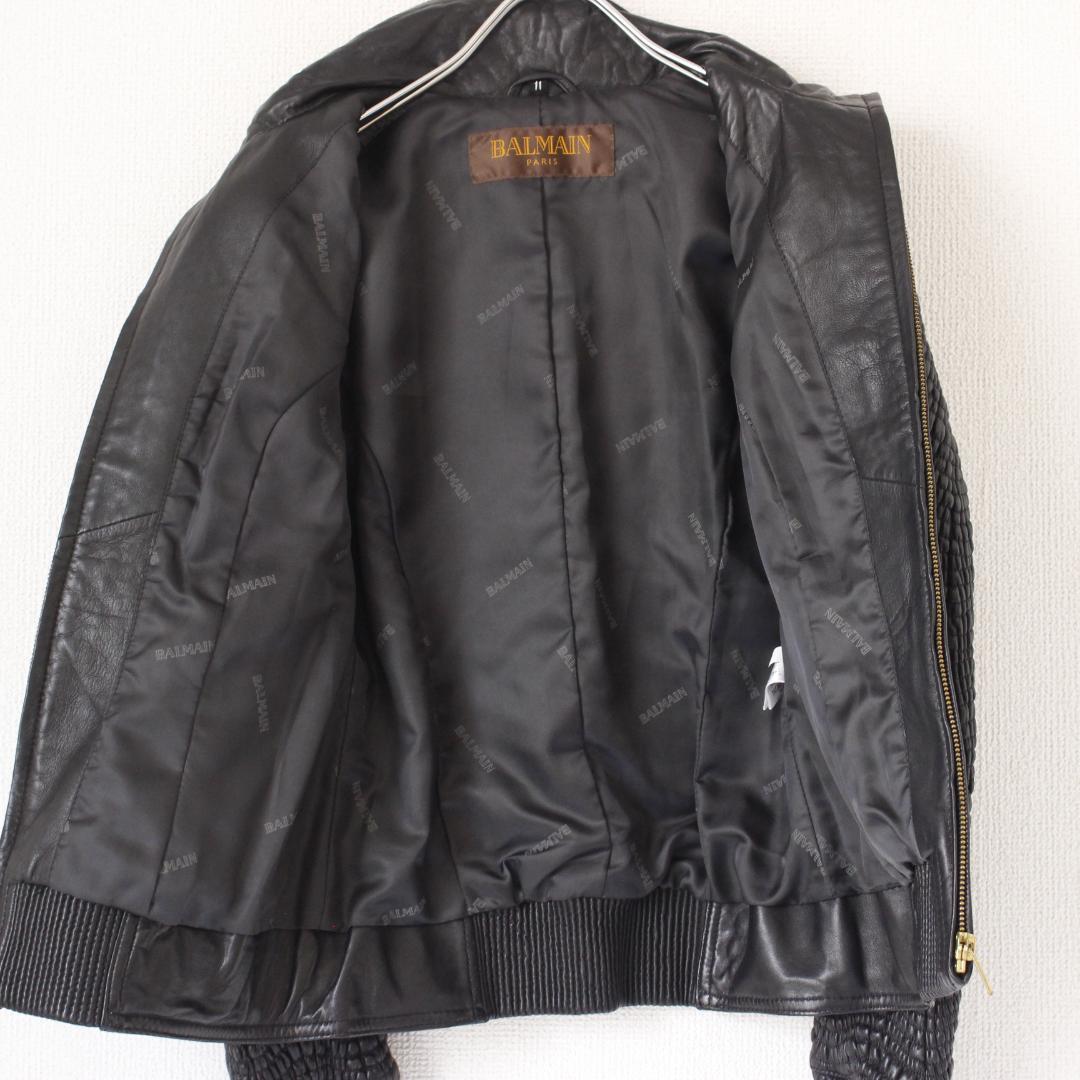 BALMAIN ラムレザージャケット Lサイズ ブラック スタンドカラー