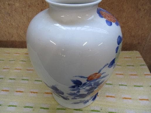 深川製磁 牡丹に雀絵図花瓶