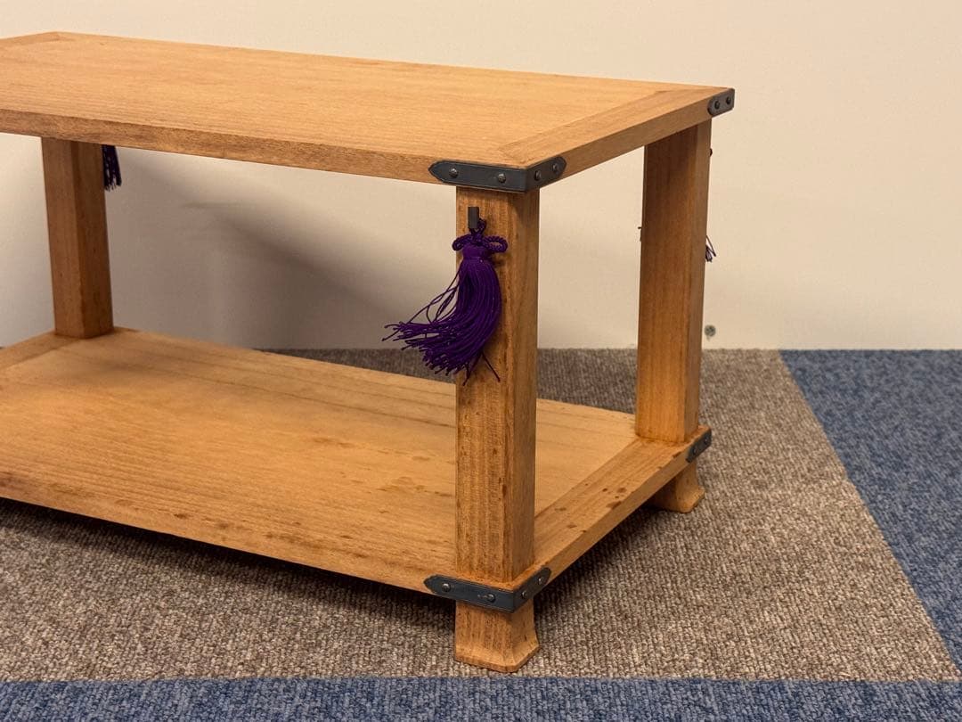 塗師 長谷川祐斎 作 冠基 房飾 共箱 木製 花台 二段