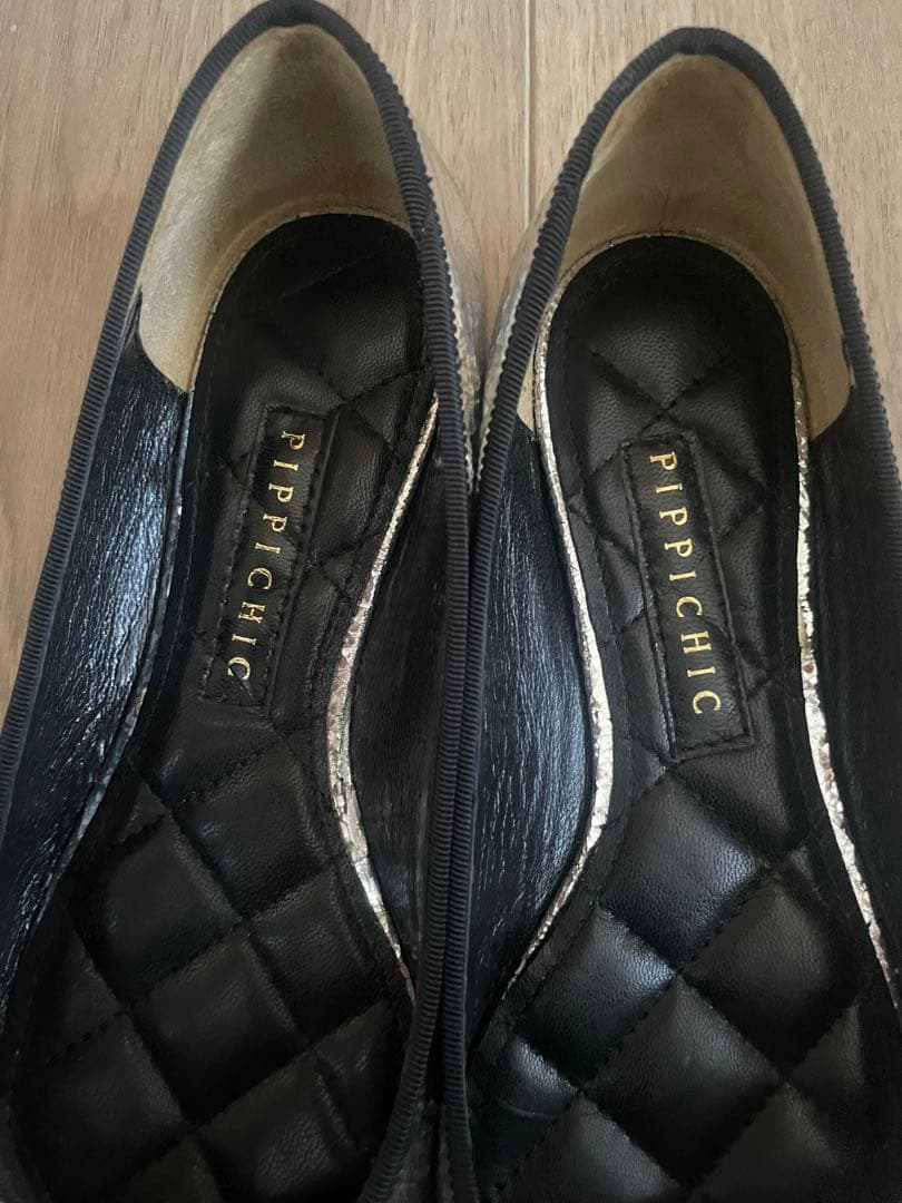 美品　PIPPICHIC サイズ36 シルバーパールフラットシューズ