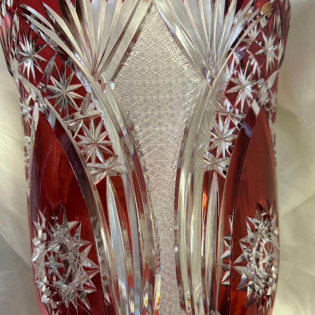 ドイツLAUSITZER ラウジッツァー ハンドカット赤披 クリスタルガラス花瓶