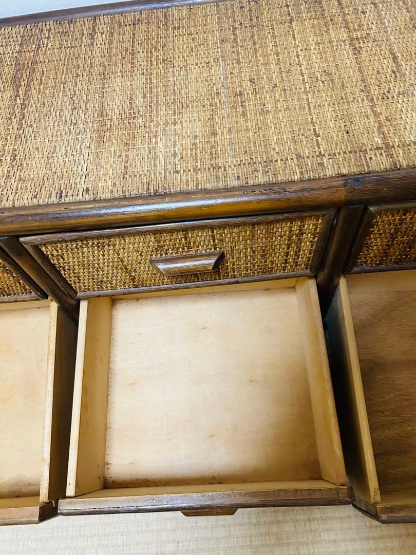 ビンテージ　ラタン製ローボード 6 引き出し付き