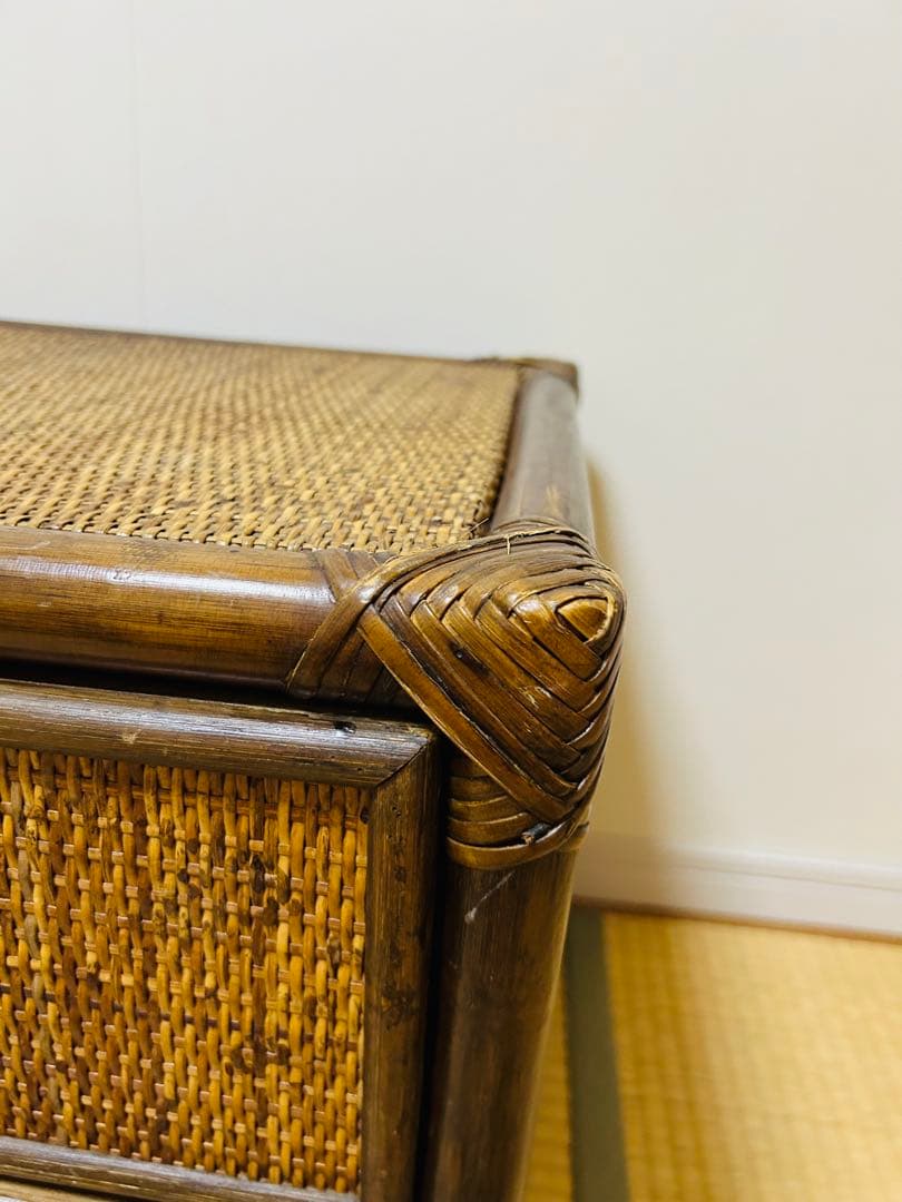 ビンテージ　ラタン製ローボード 6 引き出し付き