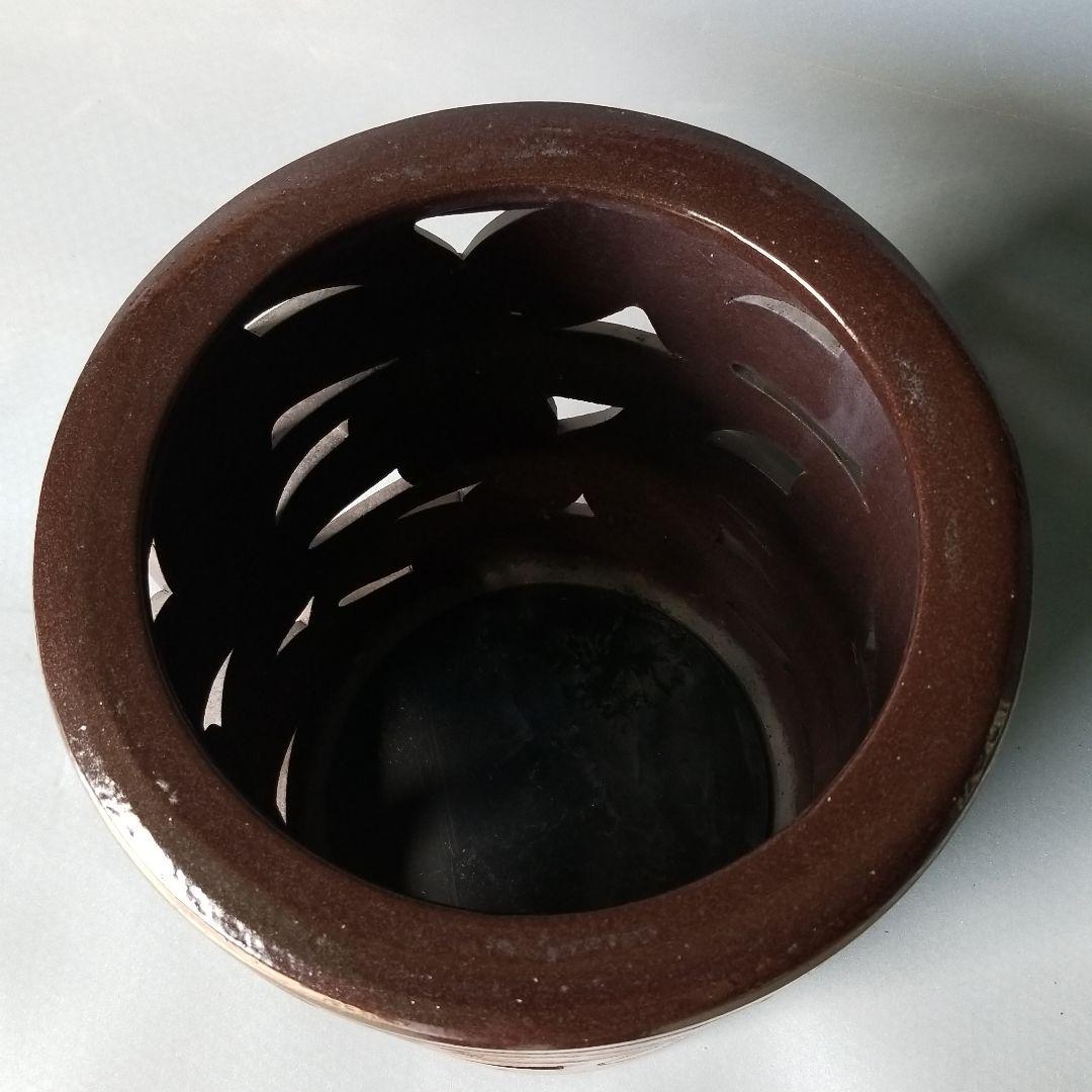 信楽焼傘立て  茶彫太切立 高さ４３cm