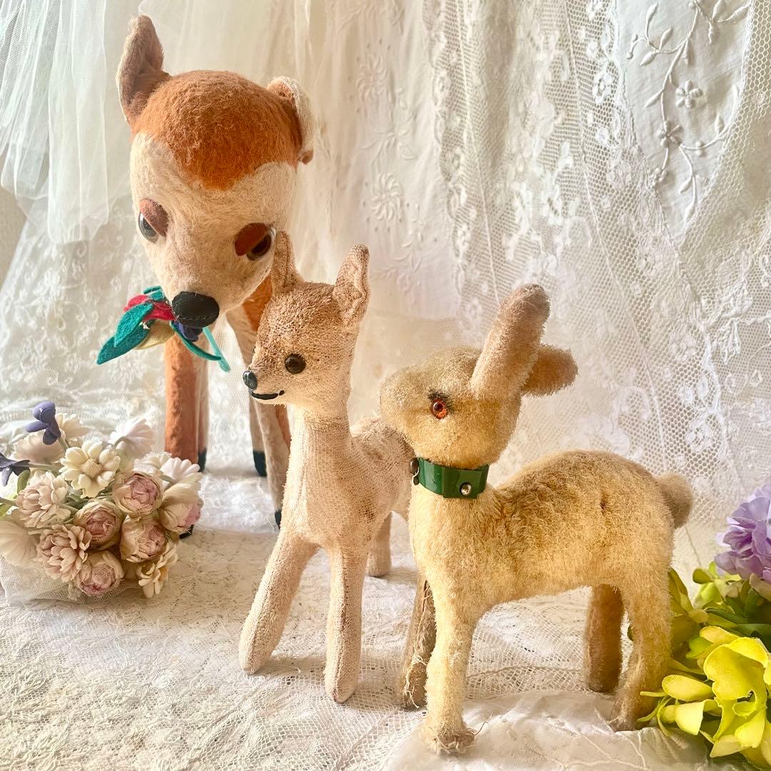 バンビぬいぐるみ3体セット　子鹿小鹿　　フランスアンティーク　ドイツヴィンテージ