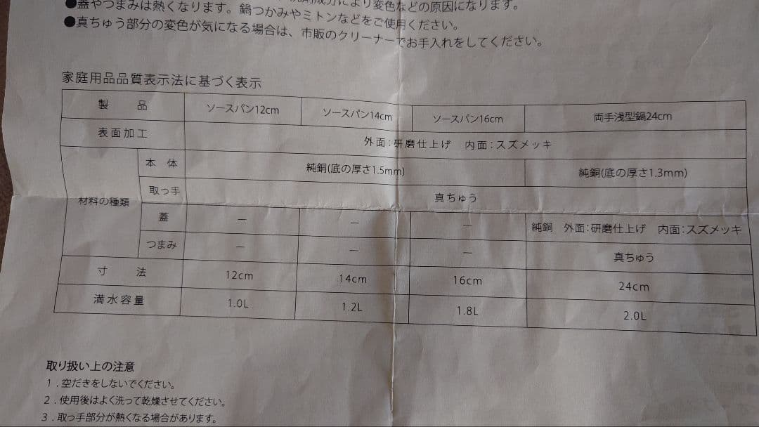 ルフォニ　銅製片手鍋 2個セット