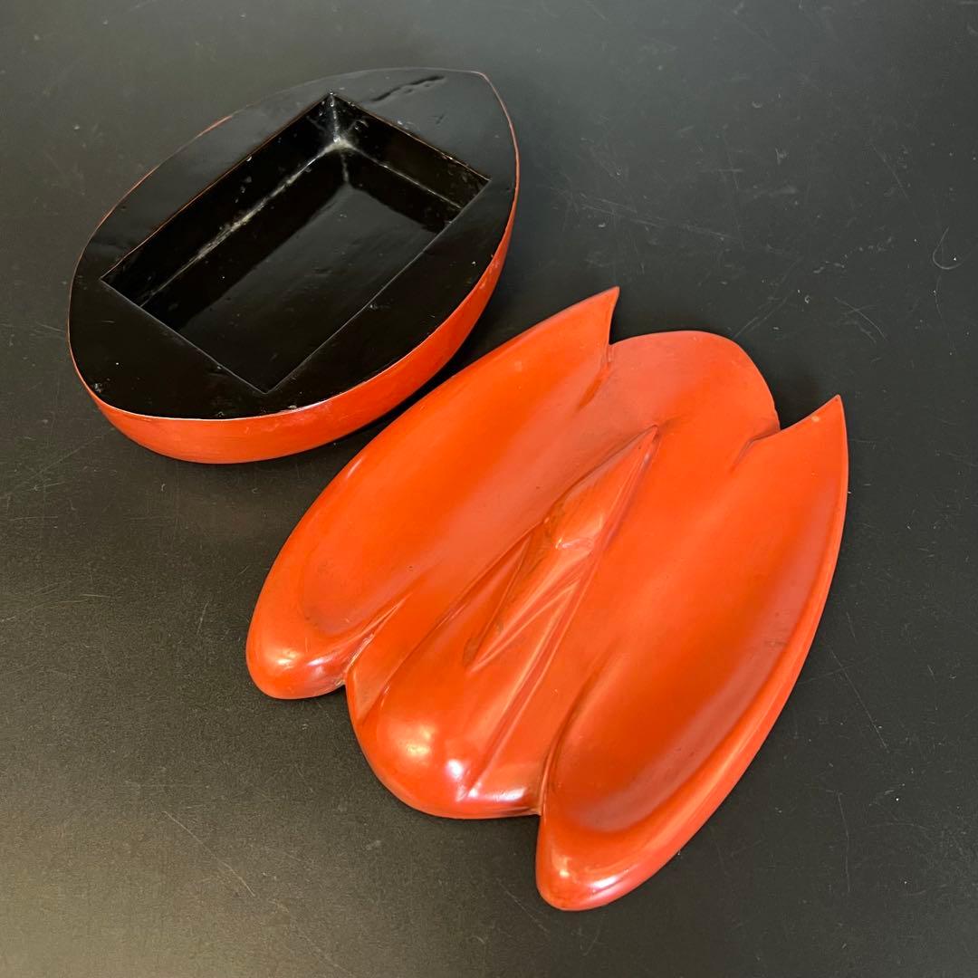 ◎古道具 庵々◎江戸-明治期 輪島塗 鶴形 蓋物◎時代物侘び寂び和置物 朱塗骨董