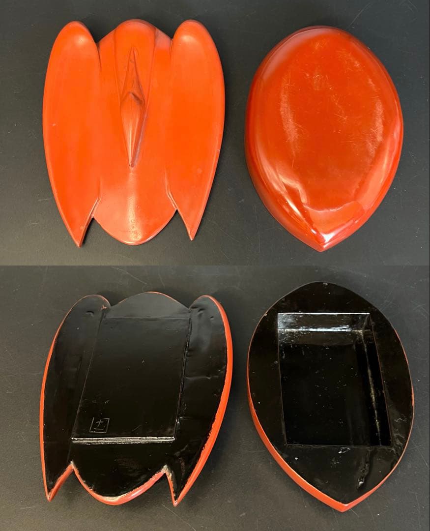 ◎古道具 庵々◎江戸-明治期 輪島塗 鶴形 蓋物◎時代物侘び寂び和置物 朱塗骨董