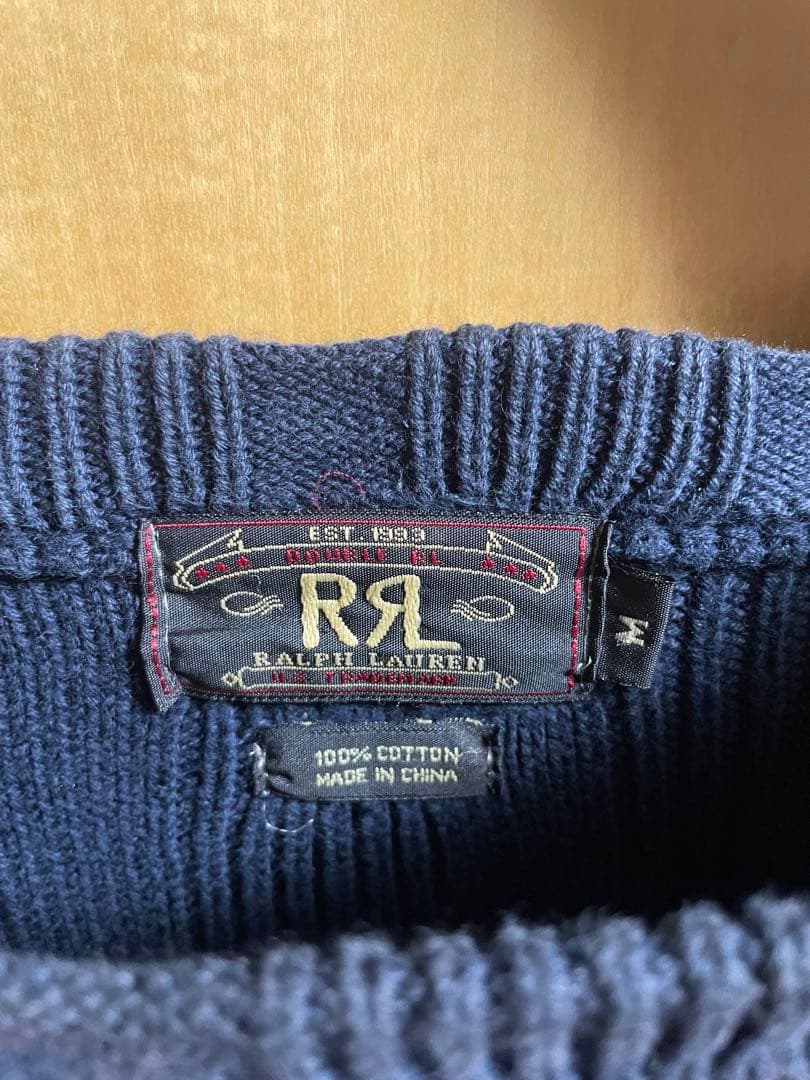 RRL_Ralph Lauren ネイビー リブ編み コットンセーター M_レア