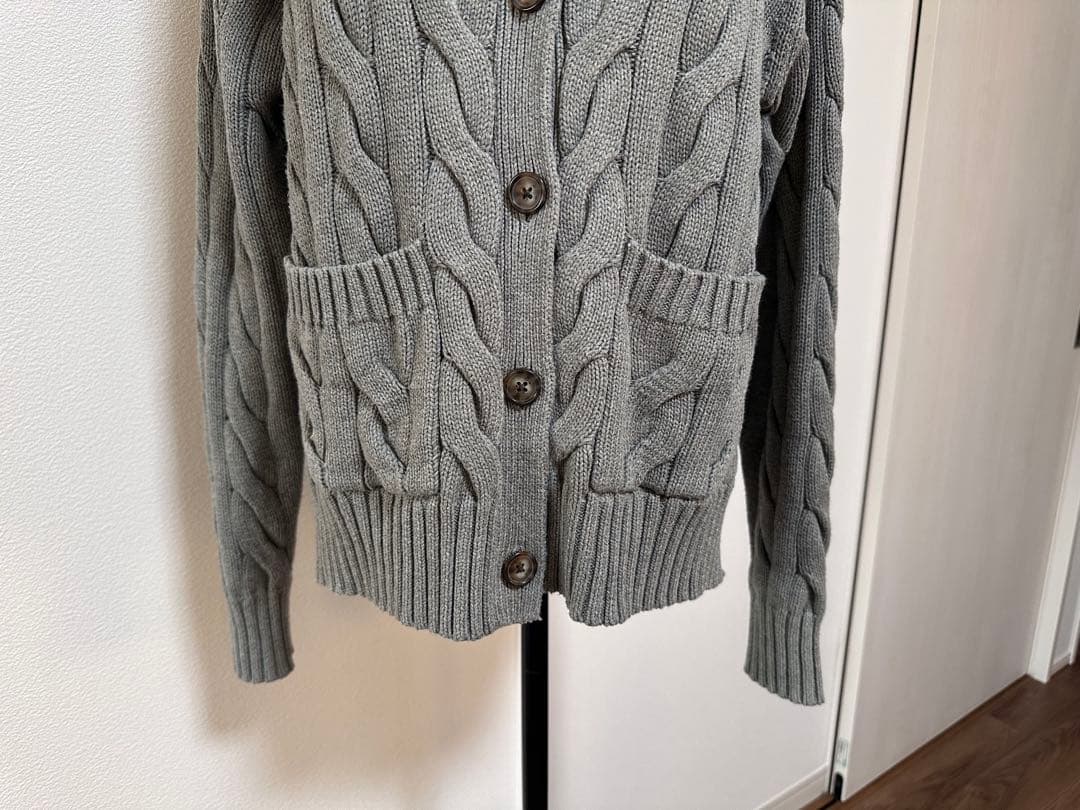 ポロラルフローレン カーディガン ケーブルニット グレー 刺繍ロゴ　S-M 綿