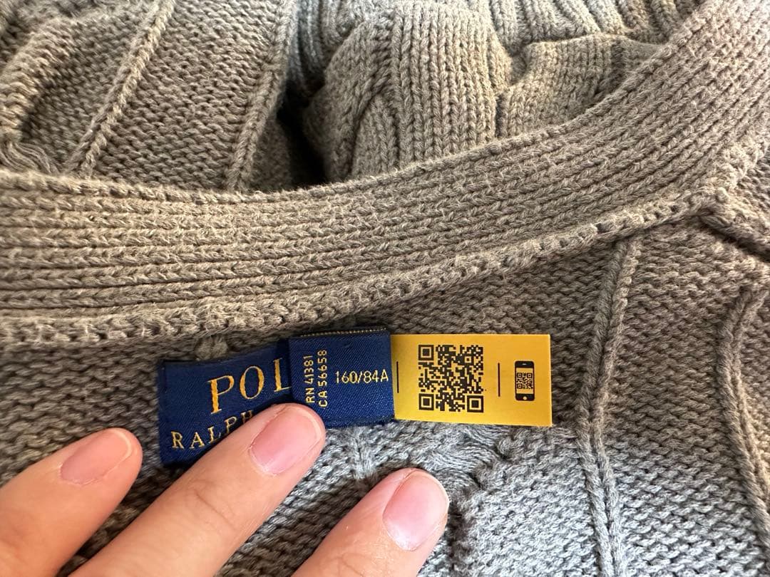 ポロラルフローレン カーディガン ケーブルニット グレー 刺繍ロゴ　S-M 綿