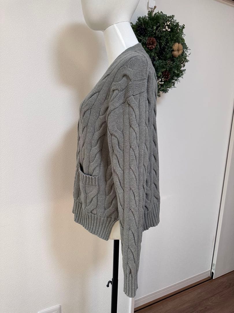 ポロラルフローレン カーディガン ケーブルニット グレー 刺繍ロゴ　S-M 綿