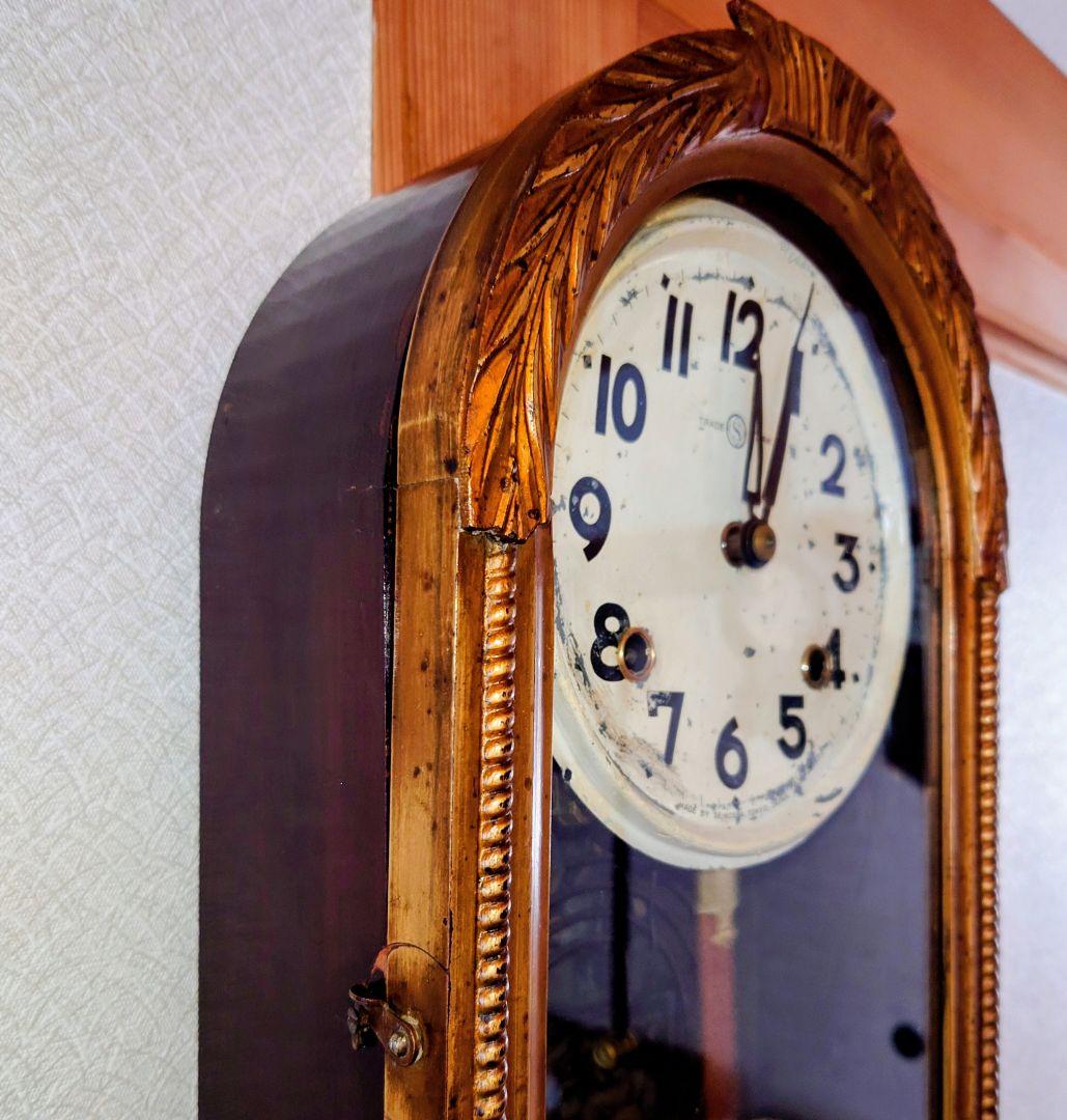 〈完動・美品〉精工舎　彫装飾Ｒ形ゼンマイ振り子掛け時計