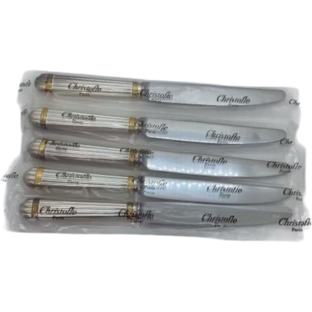 【未開封】クリストフル アリア ゴールドリング ナイフ 5本セット 金彩　シルバ