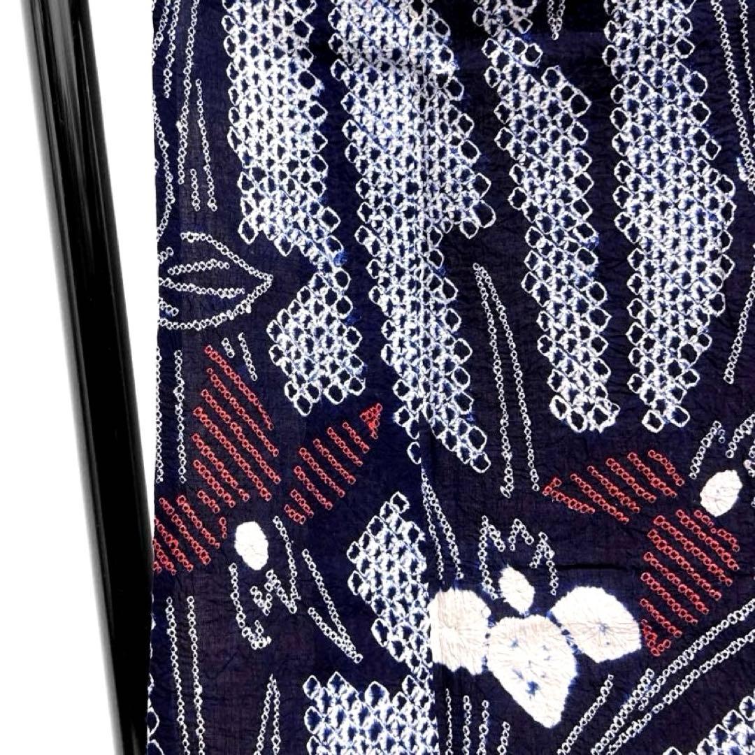 浴衣　有松鳴海絞り　桐の花　ネイビー　藍染　リーフ　着物　063a d