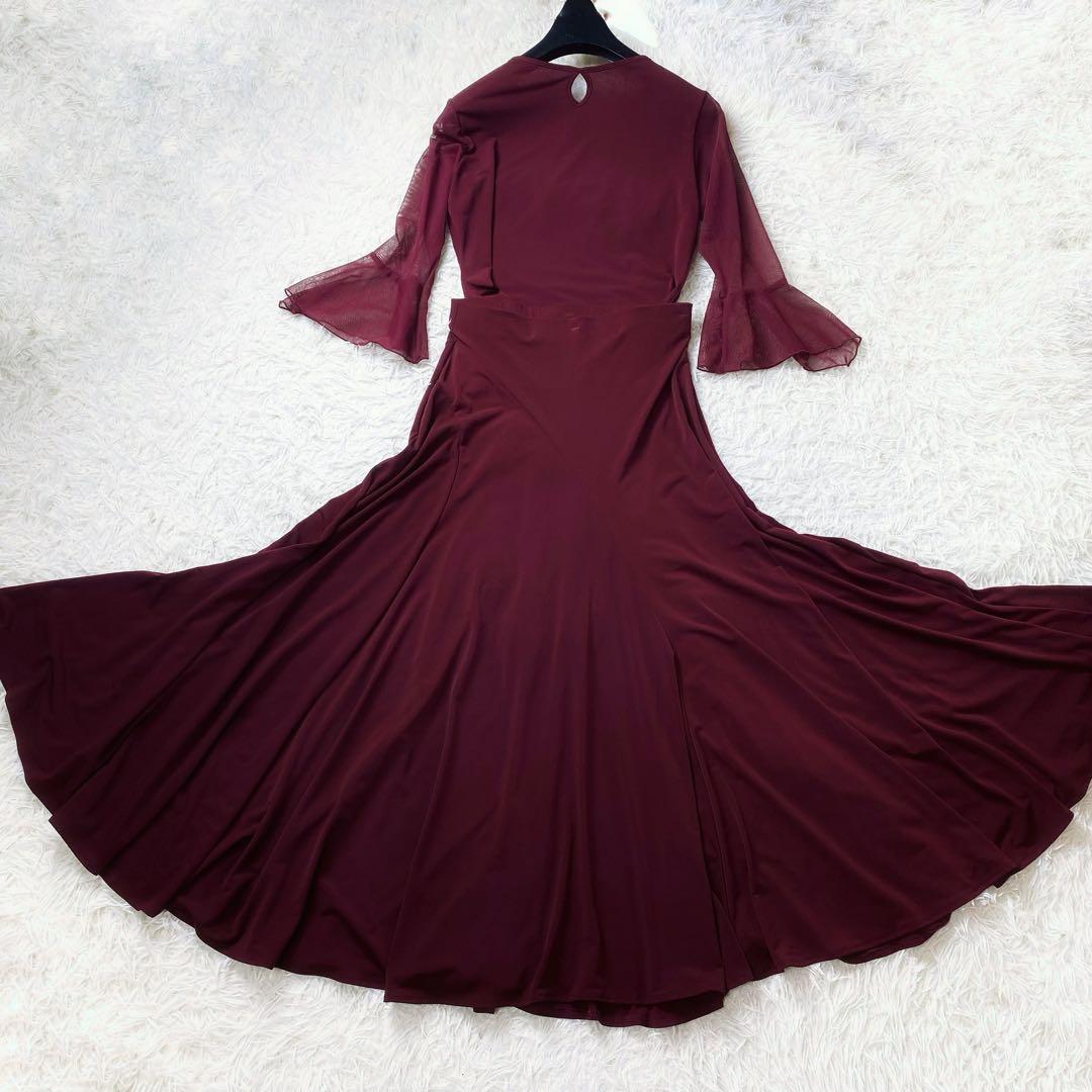 4極美品 社交ダンス フラメンコドレス スカートセットアップ バラモチーフ 赤