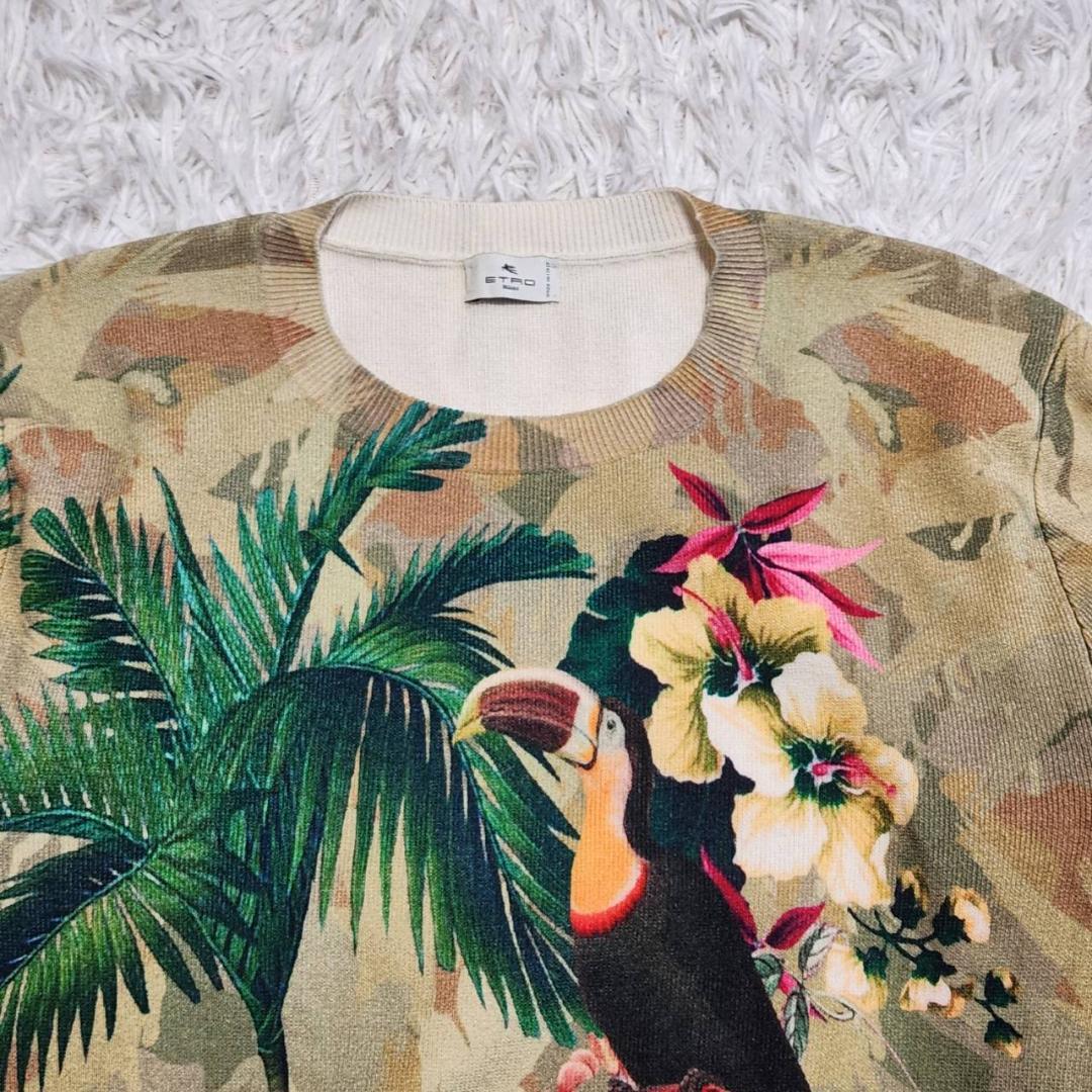 エトロ ニットトップス メンズM トロピカル カモフラ コットン 極美品