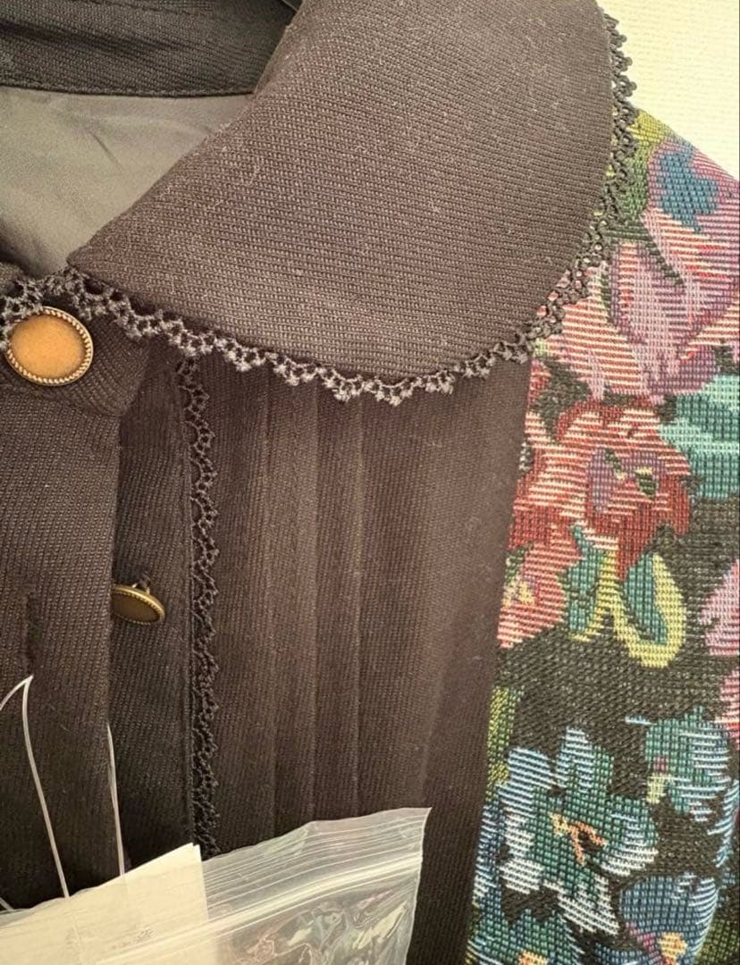 【希少・5L】新品 くる実 長袖ゴブラン織膝丈ワンピース 黒 ノエルドメモワール