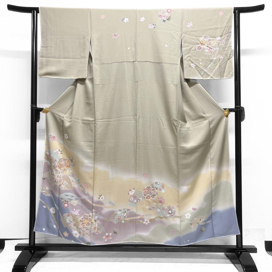 京友禅　金駒刺繍　金彩　桜花　熨斗　花模様　訪問着　着物　101a p