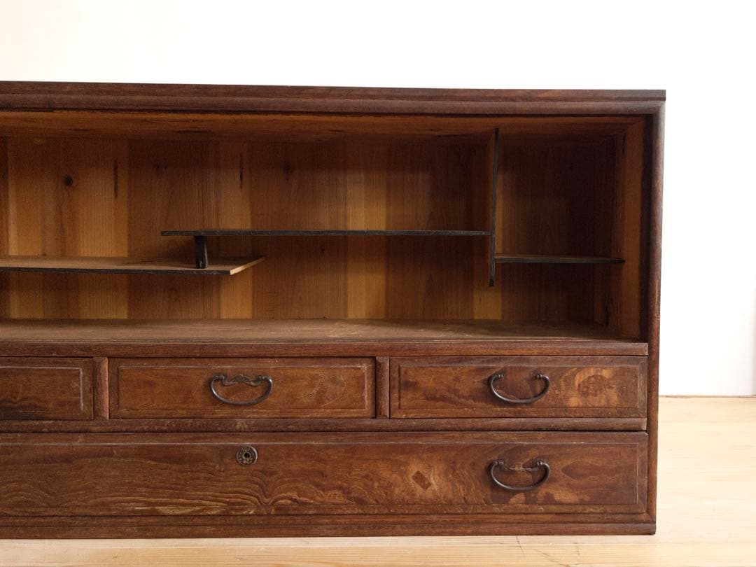 ローボード　3段収納棚　棚にはハーモニカ　希少　古道具　古家具　アンティーク