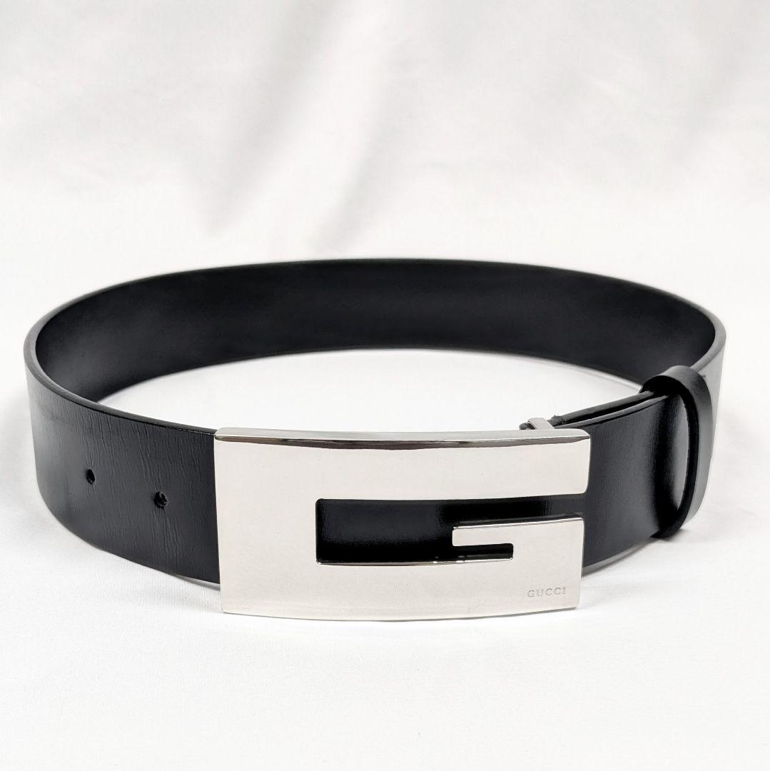 GUCCI グッチ レザー Gロゴ シルバーベルト レディース ブラック
