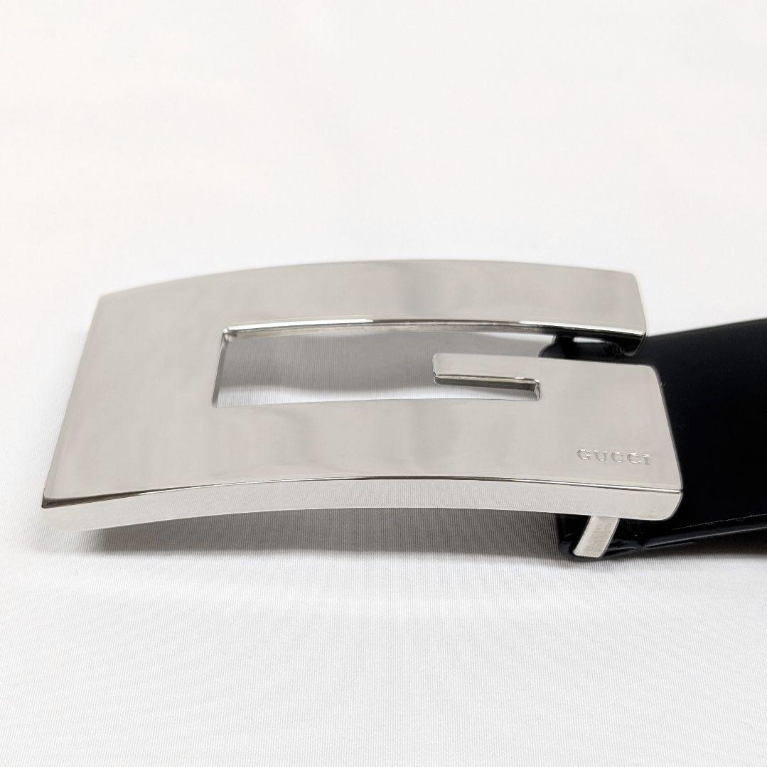 GUCCI グッチ レザー Gロゴ シルバーベルト レディース ブラック