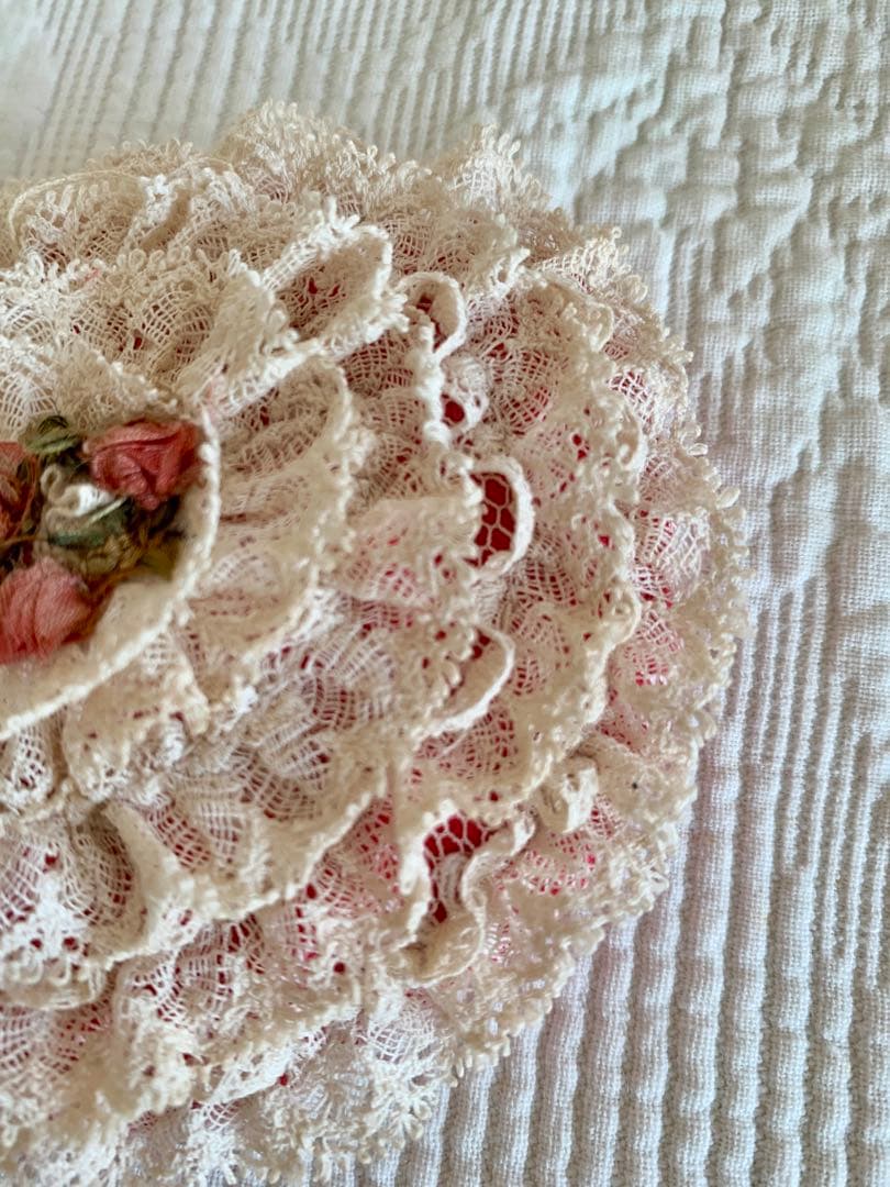 フランスアンティークカットワークレースフラワーガールバスケット＋ミニクッション