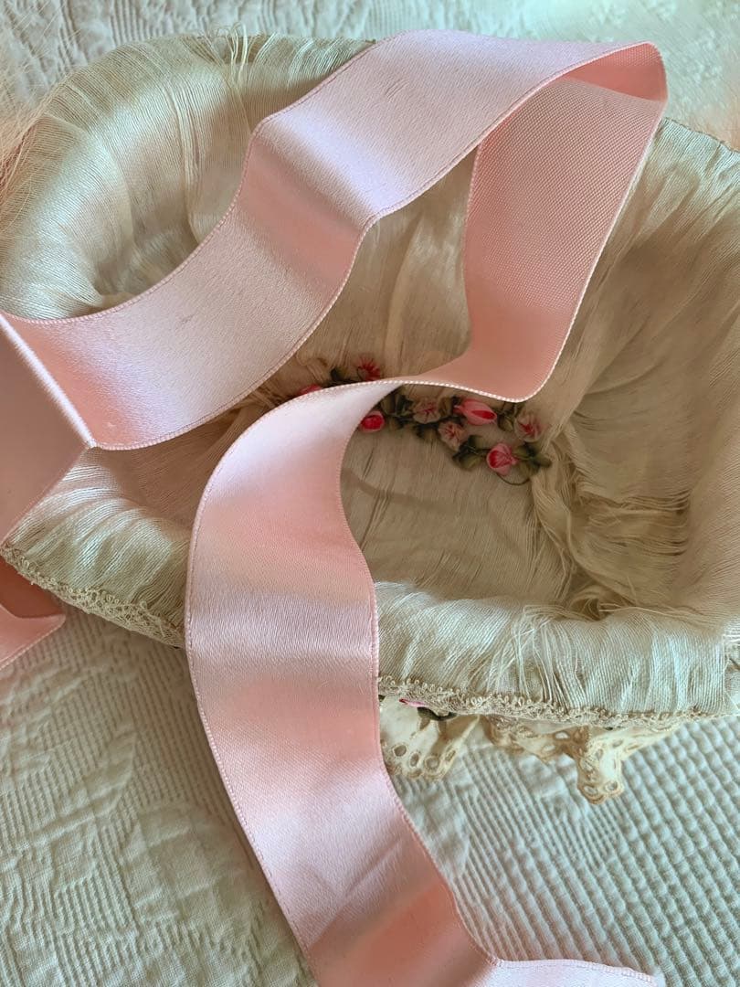 フランスアンティークカットワークレースフラワーガールバスケット＋ミニクッション