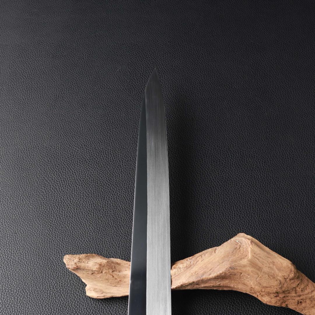 9358 柳刃包丁 9寸 刺身包丁 刃は究極の切れ味 黒檀黒水牛角白三本巻八角柄