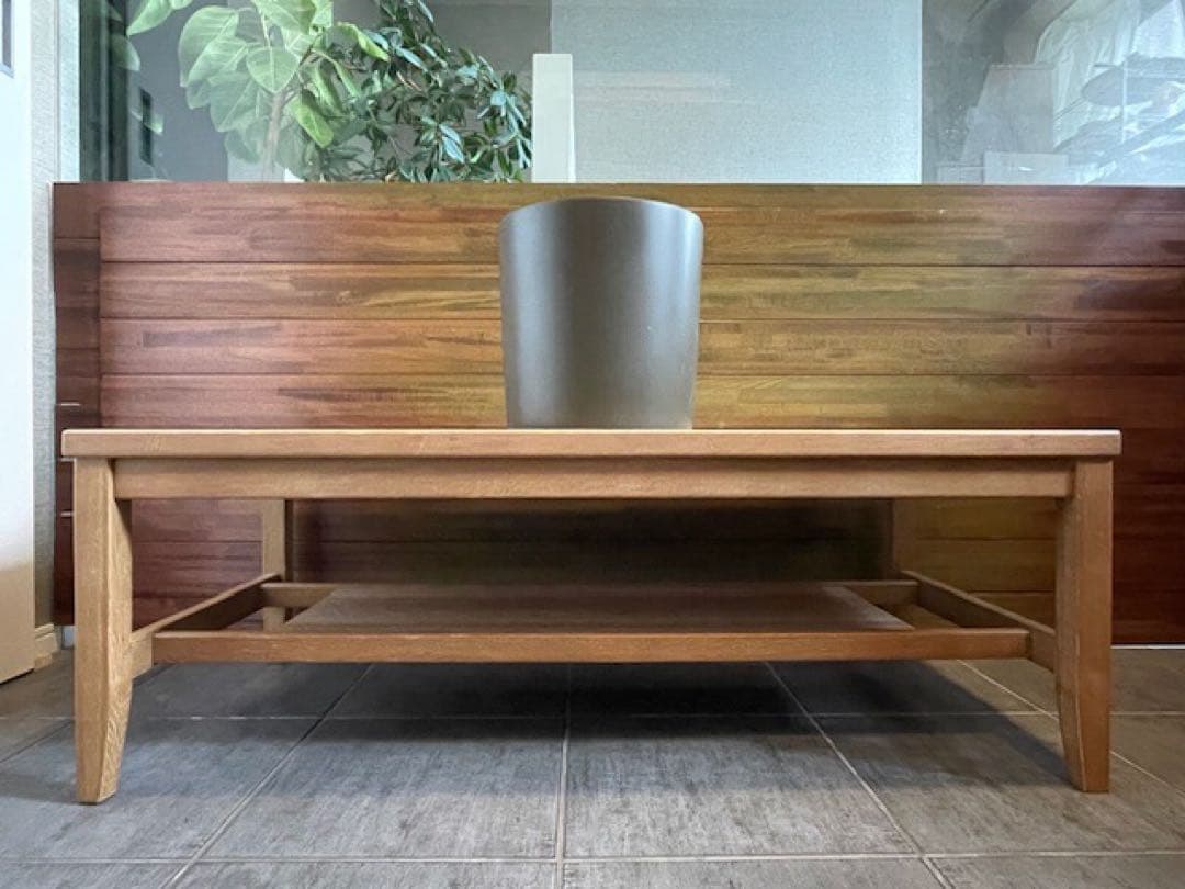 展示品■天然木オーク材 無垢リビングローテーブル/センターテーブル/テレビボード