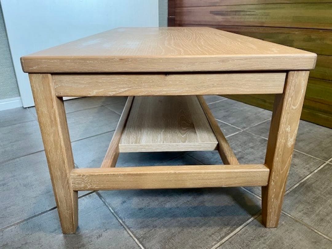 展示品■天然木オーク材 無垢リビングローテーブル/センターテーブル/テレビボード