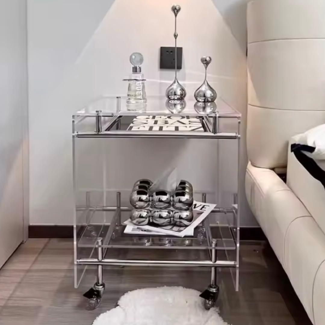 アクリルコーヒーテーブル　サイドテーブル　キャスター付き　モジュール家具 収納