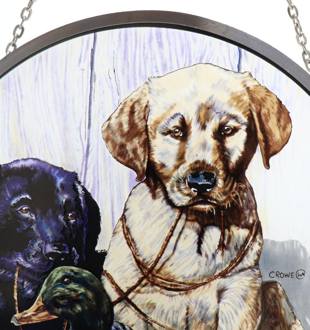 大型 フィリップ・クロウ ヴィンテージ ステンドグラス ラブラドールとダック 犬