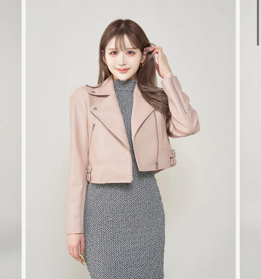 新品タグ付き ダーリッチ ダブルベルトライダースジャケット ピンク